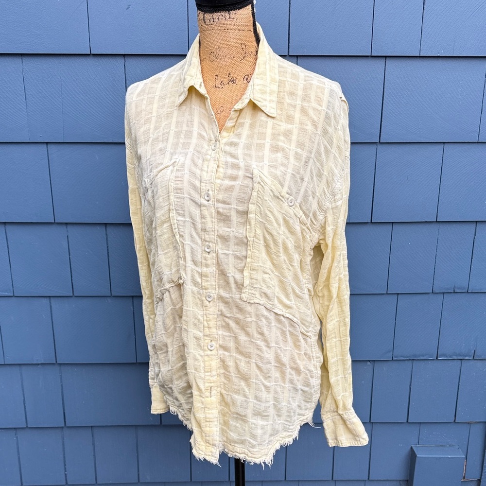 Free People Button-Up Top butter yellow blouse shirt medium